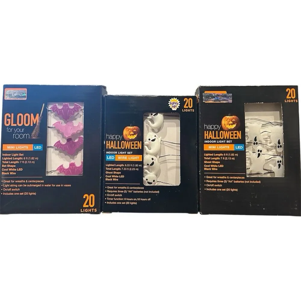 Set of 3 Halloween Lights. Bats and 2 Different type of ghosts 7’ long Each